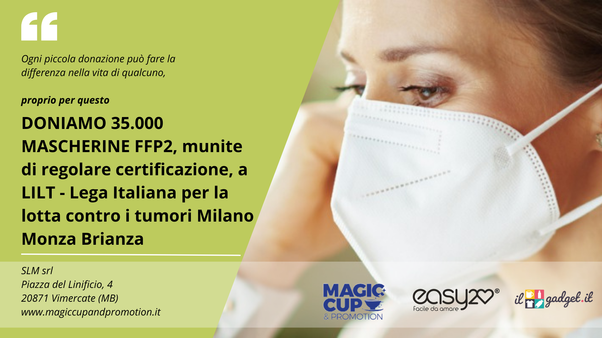 Oltre 35mila mascherine donate in beneficenza a LILT - Milano Monza Brianza APS