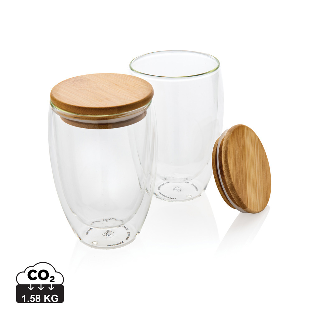 Set 2 bicchieri in vetro borosilicato con tappo in bamb&ugrave; - P432.27